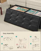 SONGMICS Storage Ottoman Bench with Legs, Flipping Lid, 43.3 Inches | Folding Ottoman Foot Rest, PU Leather, for Living Room, Bedroom, Entryway, Black, Mazie Collection ULSF085BH01