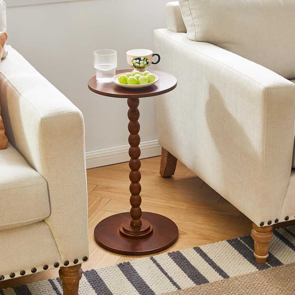 Aibiju Round Side Table, Solid Wood End Table, Small Drink Table Sofa End Table, Bedroom Small Corner Table, Sturdy Weight-Bearing Design Brown YD-RST001H