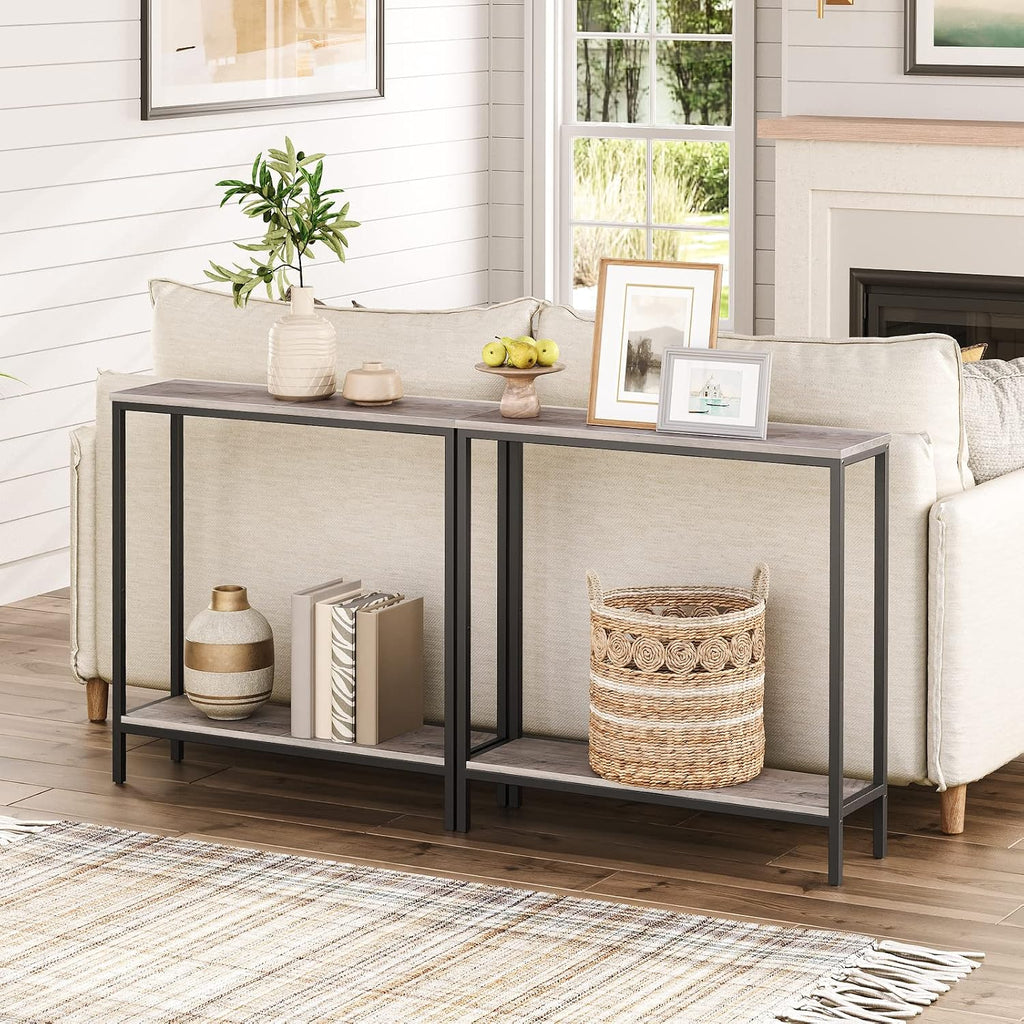 HOOBRO 29.5" L Narrow Console Table, 8.7" D Small Entryway Table | Sofa Table Behind Couch with 2-Tier Storage Display Shelves for Hallway, Foyer, Living Room, Bedroom