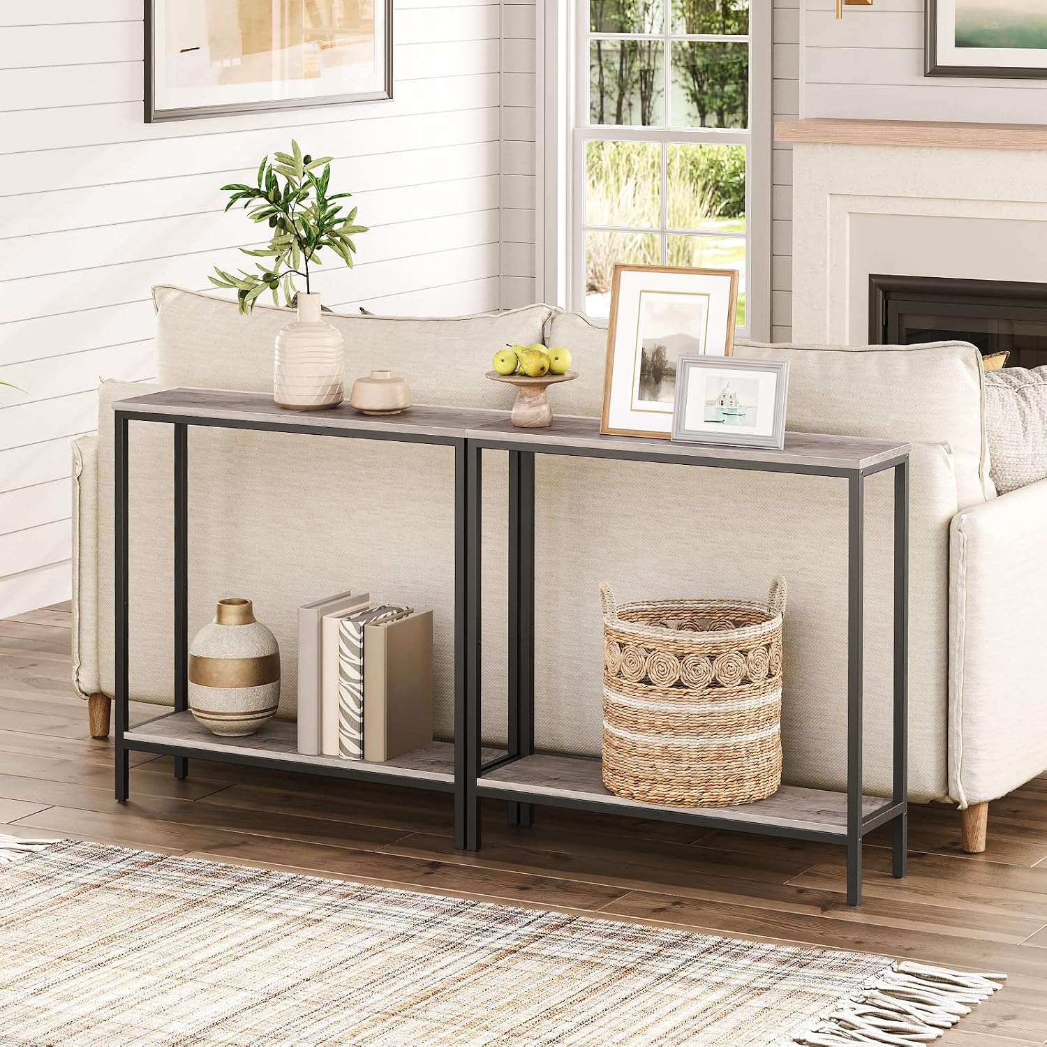 HOOBRO 29.5" L Narrow Console Table, 8.7" D Small Entryway Table | Sofa Table Behind Couch with 2-Tier Storage Display Shelves for Hallway, Foyer, Living Room, Bedroom