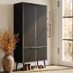 Ebony Fluted 51" Tall Wooden Kitchen Pantry Storage Cabinet Food Organize with Adjustable Shelves, Modern Accent Cabinet Sideboard Buffet for Dining Room, Entryway, Bathroom, Home Office