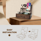 Solid Wood Nightstand Organizer, Docking Station, Gifts for Men, Made of Cedar, Versatile Bedside Table Organizer for Cellphone, Watch, Headphone, Keys, Dark Walnut