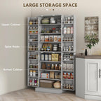 HOMCOM 65" Kitchen Pantry Storage Cabinet 16 Door Shelves Gray | Freestanding Kitchen Cabinet, 4 Doors, 8-Tier Shelving, Adjustable Shelves