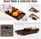 Nnewvante Couch Insert Tray, 2-in-1 Insert & Flat Sofa Organizer Bamboo with 4 Compartments,Fits Seat Gaps or Ottomans,for Snacks, Drinks, Remotes,15.35x9.84-inch,Brown