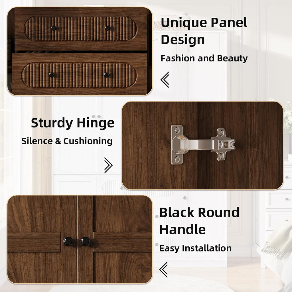 TOKSOM 4 Doors Freestanding Armoire Wardrobe Closet, 72" Walnut Wardrobe Armoire Wooden Closet Large Capacity Storage with 3 Drawers & 3 Hanging Rod Shelves Clothes Organizer