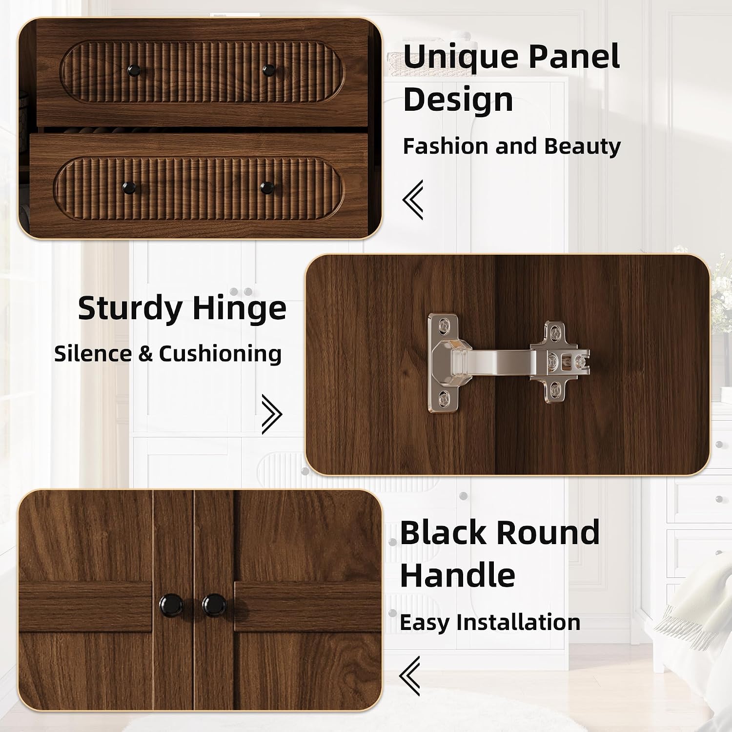 TOKSOM 4 Doors Freestanding Armoire Wardrobe Closet, 72" Walnut Wardrobe Armoire Wooden Closet Large Capacity Storage with 3 Drawers & 3 Hanging Rod Shelves Clothes Organizer