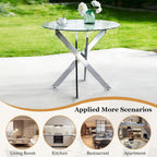 36" Glass Dining Table for 2-4, Round Kitchen Table with Tempered Glass Tabletop and Silver Stainless Steel Legs for Dining Room, Apartment, Small Space