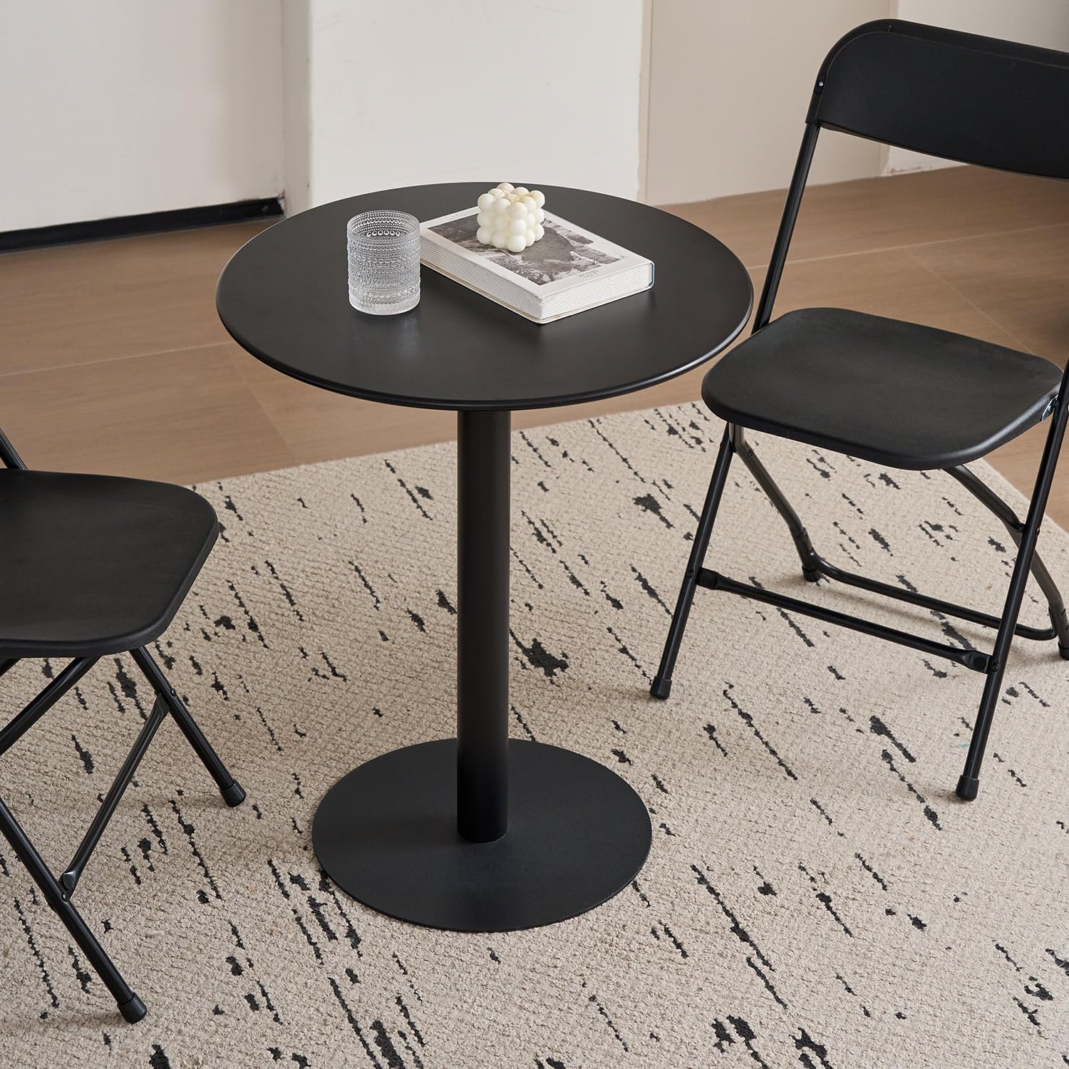Round Dining Table 24" Circle Tulip Table with Metal Thickened Tabletop & Sturdy Metal Pedestal Mid Century Modern Leisure Bistro Kitchen Tables 2 People Small Places Living Room Cafe,Black