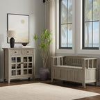 SIMPLIHOME Acadian Solid Wood 48 inch Wide Storage Bench that Seats 2 and 36 inch Wide Storage Cabinet in Distressed Grey for the Living Room, Entryway, and Family Room, Transitional Style