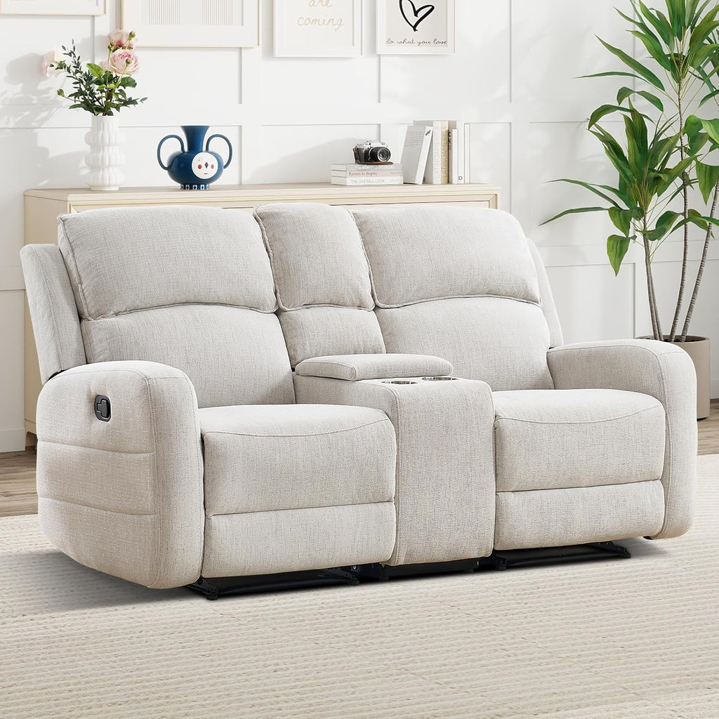 EBELLO Manual Living Room Furniture Reclining Couch Set, Soft Fabric Loveseat Recliner Sofa for Meeting Room, Overstuffed Backrest and Armrest (Loveseat)