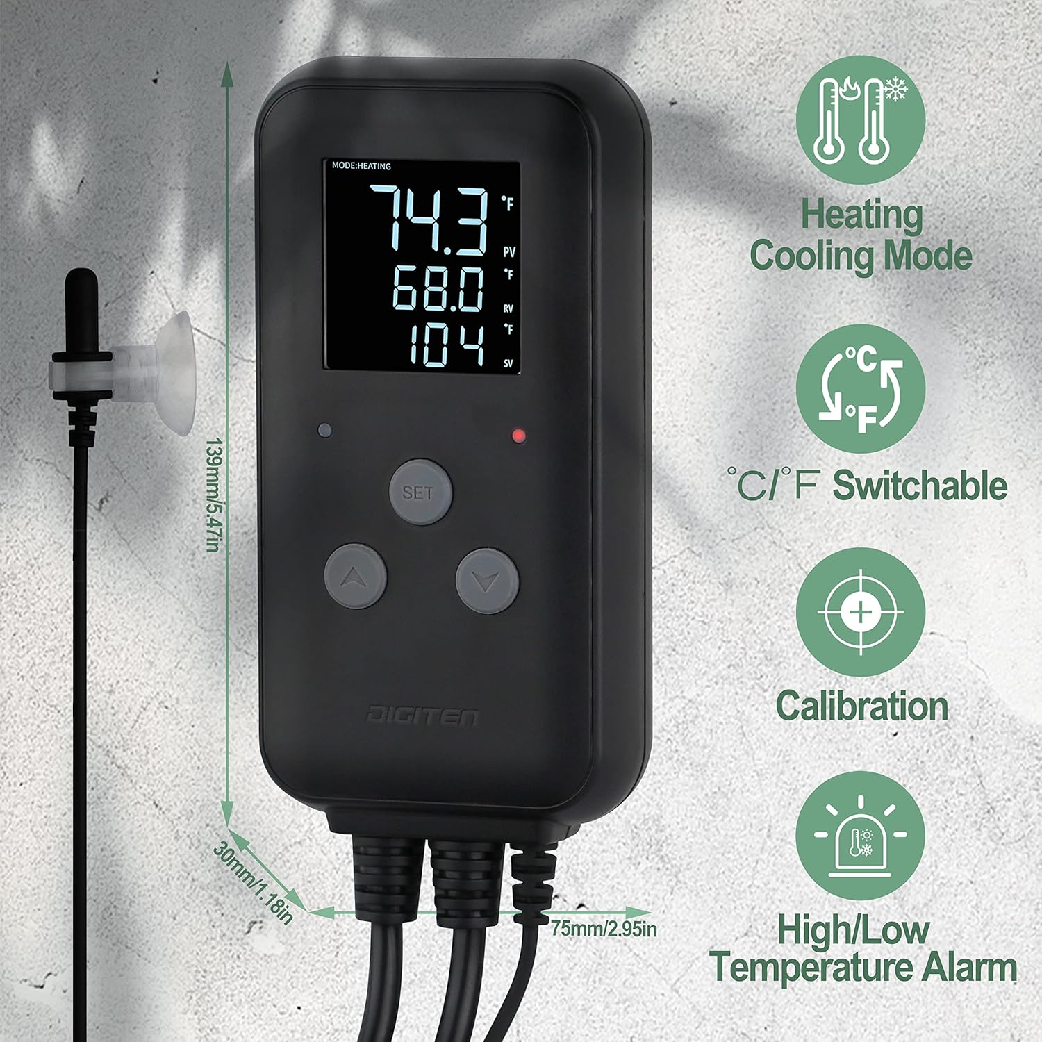 DIGITEN Waterproof Temperature Controller DTC310 Digital Temperature Controller Aquarium Temperature Controller Greenhouse Thermostat for Heater 10A Outdoor Heat Mat Thermostat Controller for Seedling