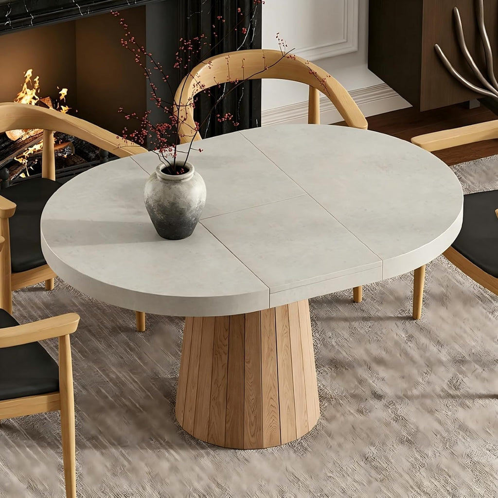 homary Extendable Dining Table for 6 Round to Oval 39"-55", Solid Wood Kitchen Table for 4-6 People, Space-Saving Design for Small Spaces & Family Gatherings