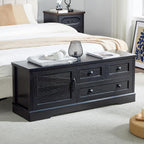 SOOWERY 48 Inch End of Bed Storage Bench, Farmhouse Bed Bench with Drawers and Cabinet, Rustic Shoe Storage Bench for Entryway, Bedroom,Living Room, Black