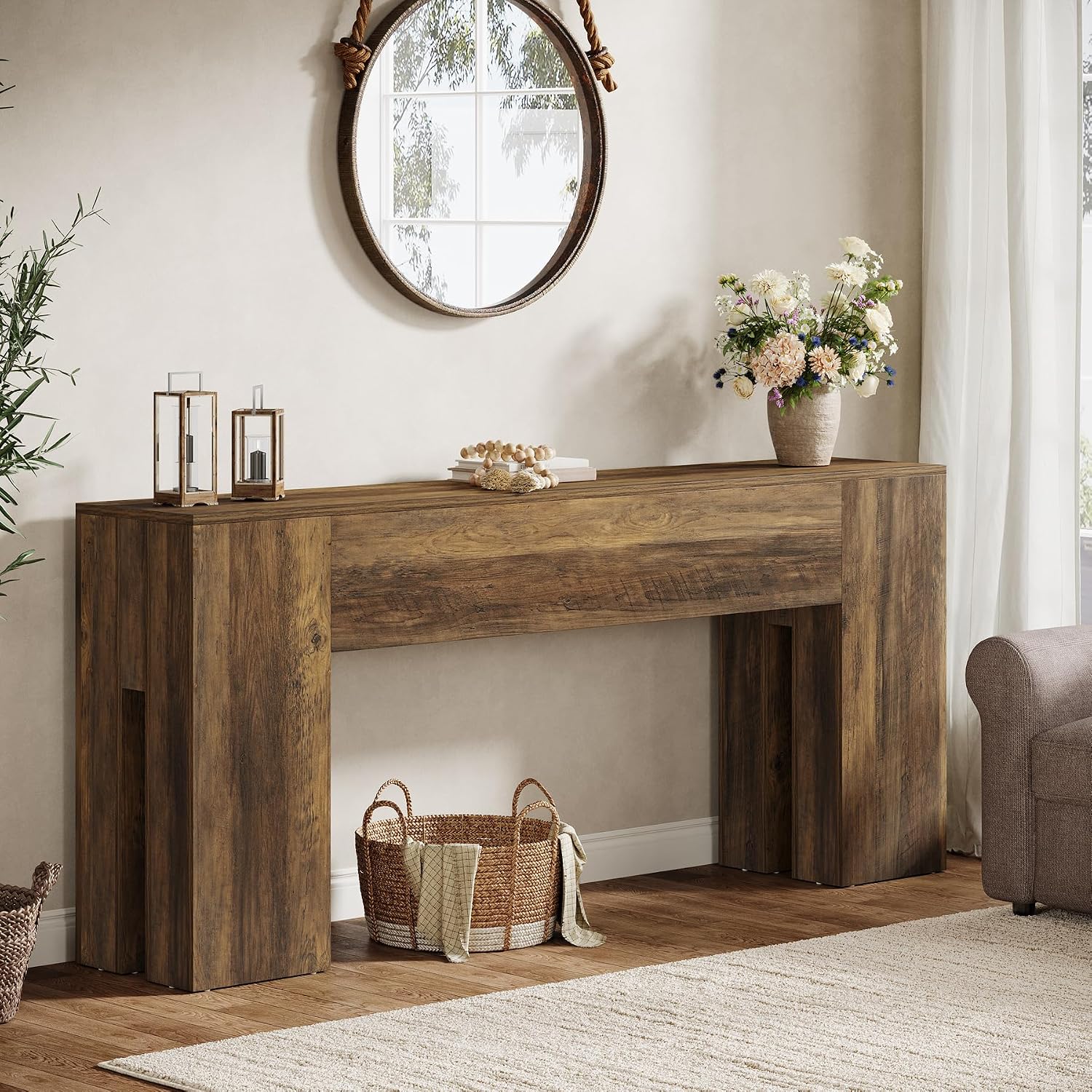 Tribesigns 71-Inch Long Console Table for Entryway, Farmhouse Sofa Console | Wood Entry Table, Console Table for Hallway, Foyer, 300 Lb Capacity, Sturdy and Stable, Easy Assembly, Rustic Brown