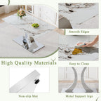 Modern Dining Table Set for 6,63'' Dining Room Table Set for 6 with Chairs,Rectangular Kitchen Table with Faux Marble Tabletop and DIY Chrome Legs,Glass Dining Table Set Ideal for Dining Room