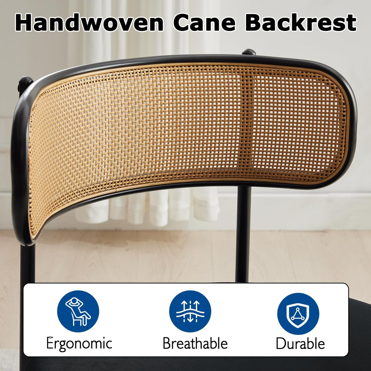 Rattan Dining Chairs Set of 4, Mid-Century Modern Chair with Boucle, Kitchen Dining Room Chairs for Living Room with Metal Legs, Round Upholstered Sherpa