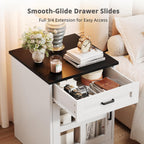 Farmhouse End Table, 18" Side Table with Drawer and Barn Door Storage, Wood Sofa Side Bedside Table for Living Room, Bedroom (White)