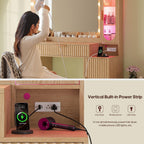 BTHFST Fluted Wood Vanity Desk with Large 31.5" Mirror and Lights, Oak | 46.1" Makeup Vanity with Charging Station, Glass Cabinet with RGB Lights, Dressing Table with 6 Drawers & Cabinet & Shelves
