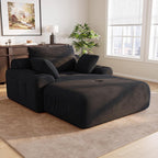 69” Oversized Chaise Lounge Chair Indoor, Soft Floor Chaise Lounge Reading Chairs with 4 Side Pockets and 2 Cup Holders, Comfy Corduroy Sleeper Sofa Bed for Living Room Bedroom, Black
