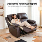 Faux Leather Manual Recliner Sofa Set, 3 Piece Living Room Furniture Set, Loveseat Reclining Couch and 2 Recliner Chairs for RV Home Theater (Brwon)