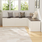 L Shaped Bench with Storage, 63" Breakfast Nook Benches, Kitchen Corner Dining Bench Seating for Entryway Dining Room, Kitchen, Walnut and White