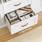 HOSTACK 71" Tall Triple Wide Bookshelf with Storage Drawers & Doors, White