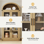 GAOMON 72" Tall Arched Kitchen Pantry Cabinet, Modern Farmhouse Arched Storage Cabinet with Glass Doors, Versatile Cupboard for Kitchen, Dining Room, Living Room, Office and Bathroom, Natural