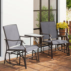 Outsunny Outdoor Glider Chair with Table 2-Seat Patio Loveseat Gray | Rocking Chair Swing Love Seat, Breathable Sling, Backyard Garden Porch