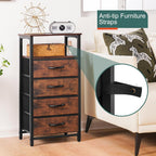 Yoobure Night Stand - LED Rustic Nightstand with Charging Station for Dorm | Bedside Table with 4 Storage Drawers and Storage Shelf, End Table with USB Ports and Outlets, Tall Nightstand for Bedroom