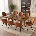 Miereirl 9-Piece Farmhouse Extendable Dining Table Set with 8 Chairs, Adjustable Length Rectangular Dining Room Furniture, Space-Saving Expandable Kitchen Dining Set (Walnut Table+8 Brown Chairs)