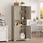 GarveeHome Tall Storage Cabinet, 70 in Kitchen Pantry Cabinet with Doors and Adjustable Shelves, Rustic Wooden Cupboard for Dining Room, Living Room,Gray