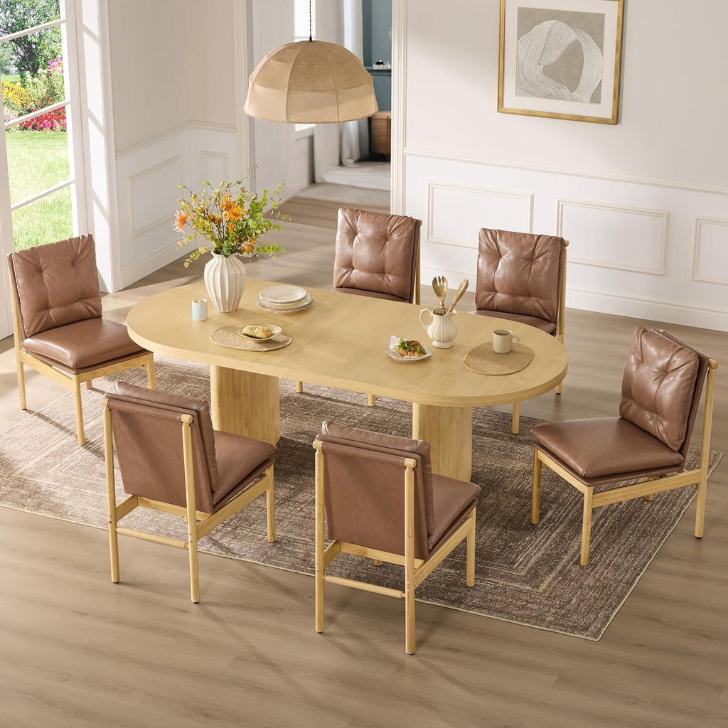 CHITA Dining Chairs Set of 2, Mid Century Modern Upholstered Kitchen Chairs with FSC-Certified Rubberwood Legs & Padded Seats,Saddle Brown