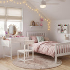 BOLUO Kids Vanity Table and Chair Set, Kids Vanity for Girls with Lights and Mirror, 2 in 1 Kid Vanity Set, Princess Makeup Vanity Desk with Drawers White