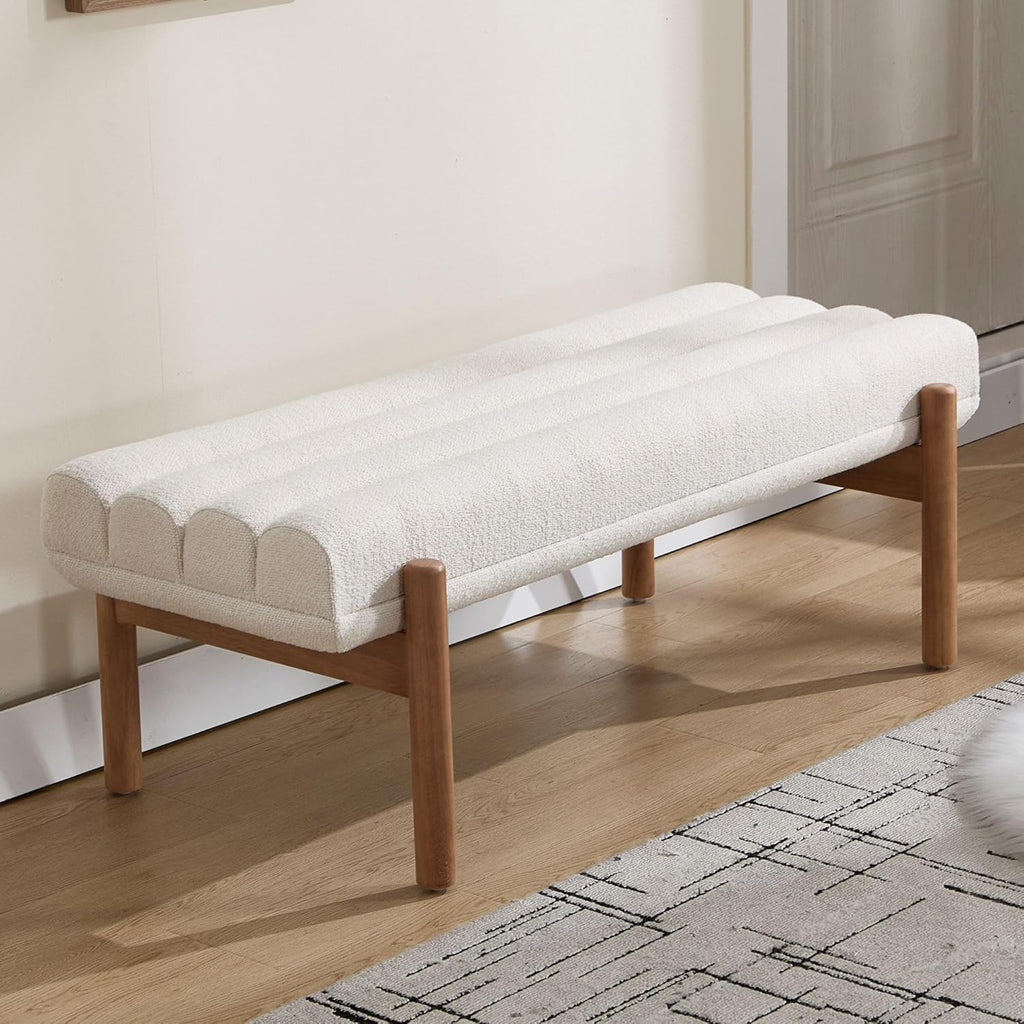 BESTANO Modern Upholstered Bedroom Bench End of Bed, Comfy Modern Entryway Bench Solid Wood Frame, 47" Indoor Bench for Hallway Dining Living Room, Beige Chenille