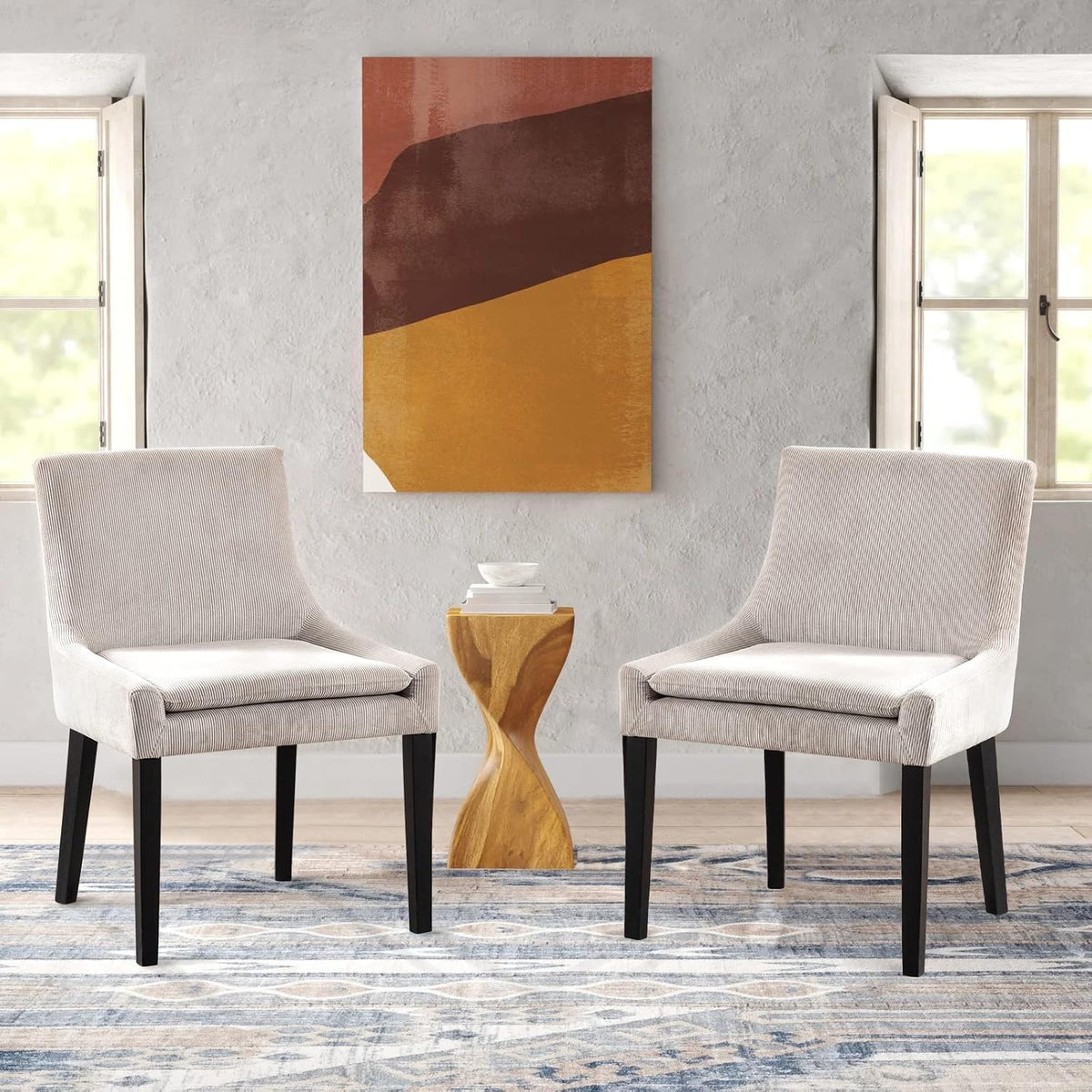 MALOL Upholstered Dining Chairs Set of 4, Mid-Back Kitchen Room Chair with Wood Legs, Corduroy Padded Dining Side Chairs for Dining Room, Beige