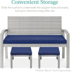 Best Choice Products Set of 2 Wicker Ottomans, Multipurpose Outdoor Furniture for Patio, Backyard, Additional Seating, Footrest, Side Table w/Removable Cushions, Steel Frame - Gray/Navy