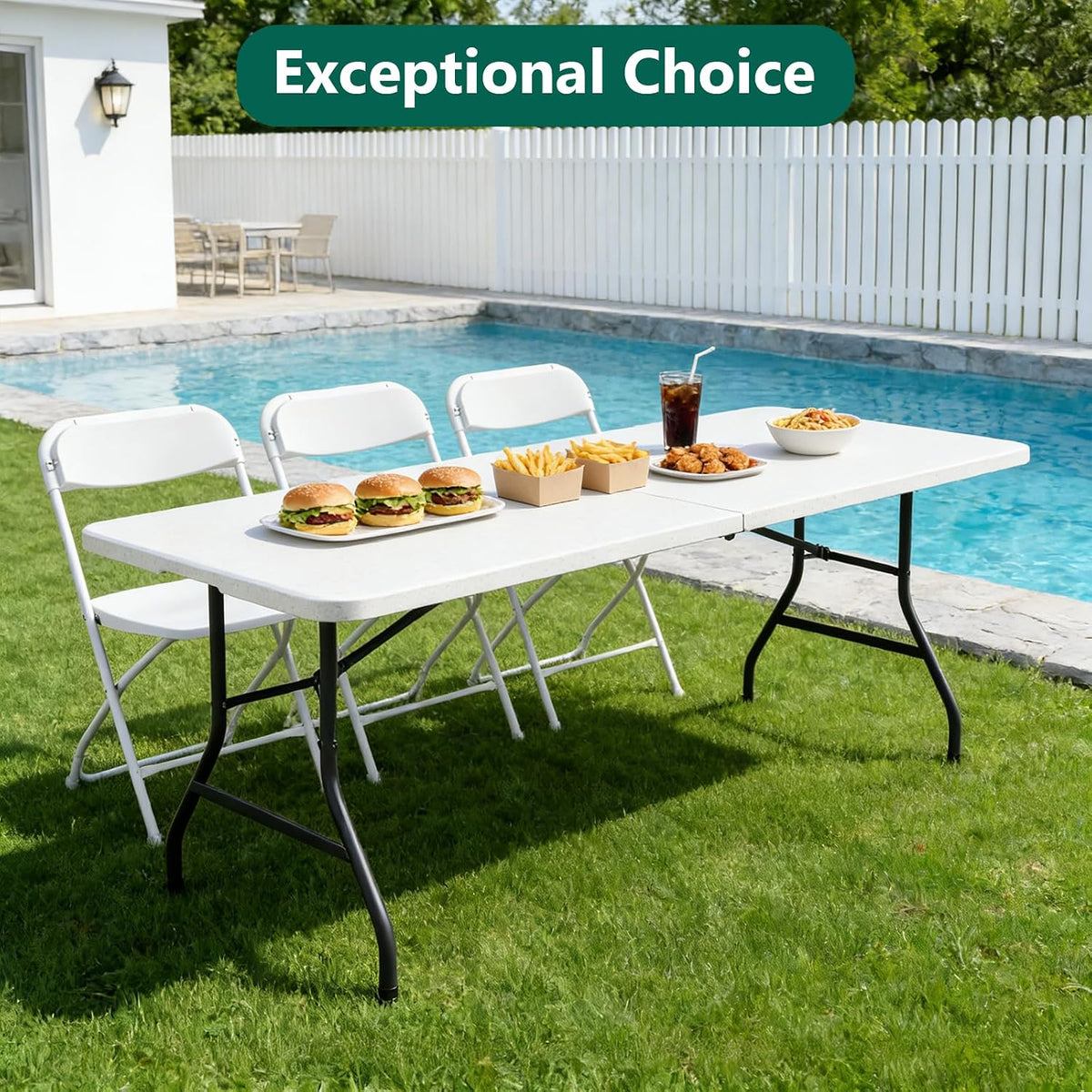 6FT Folding Table 4 Pack,Heavy Duty Plastic Foldable Tables with Carry Handles,Fold-in-Half Portable Utility Tables with Steel Legs for Party,Wedding,Banquet, Camping,Picnic,Event,Indoor Outdoor,White