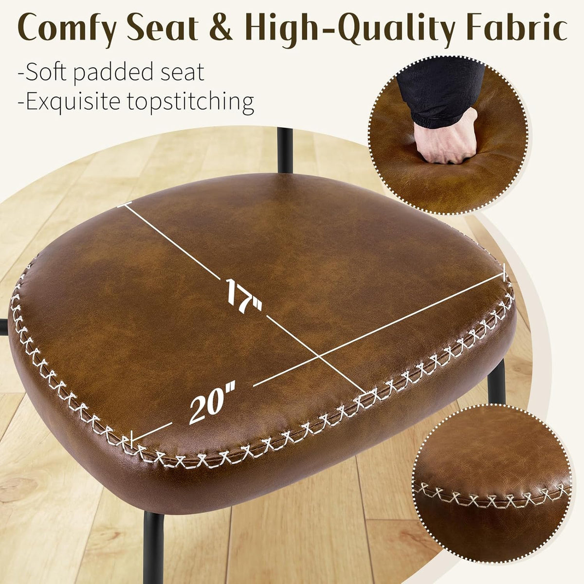 Rattan Dining Chairs Set of 2, Upholstered Dining Chairs with Handwoven Cane Back, Mid Century Modern Kitchen & Dining Room Chairs with Thick Cushion and Metal Frame, 300 lbs Capacity, Brown