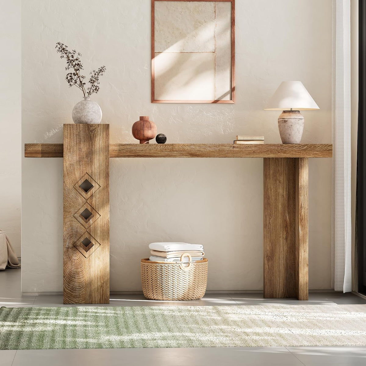 S.E.C.D Modern Console Table for Entryway, 63-Inch Floating Visual Entrance Sofa Table, Wood Hall Table for Living Room, Foyer, Hallway, Natural Oak