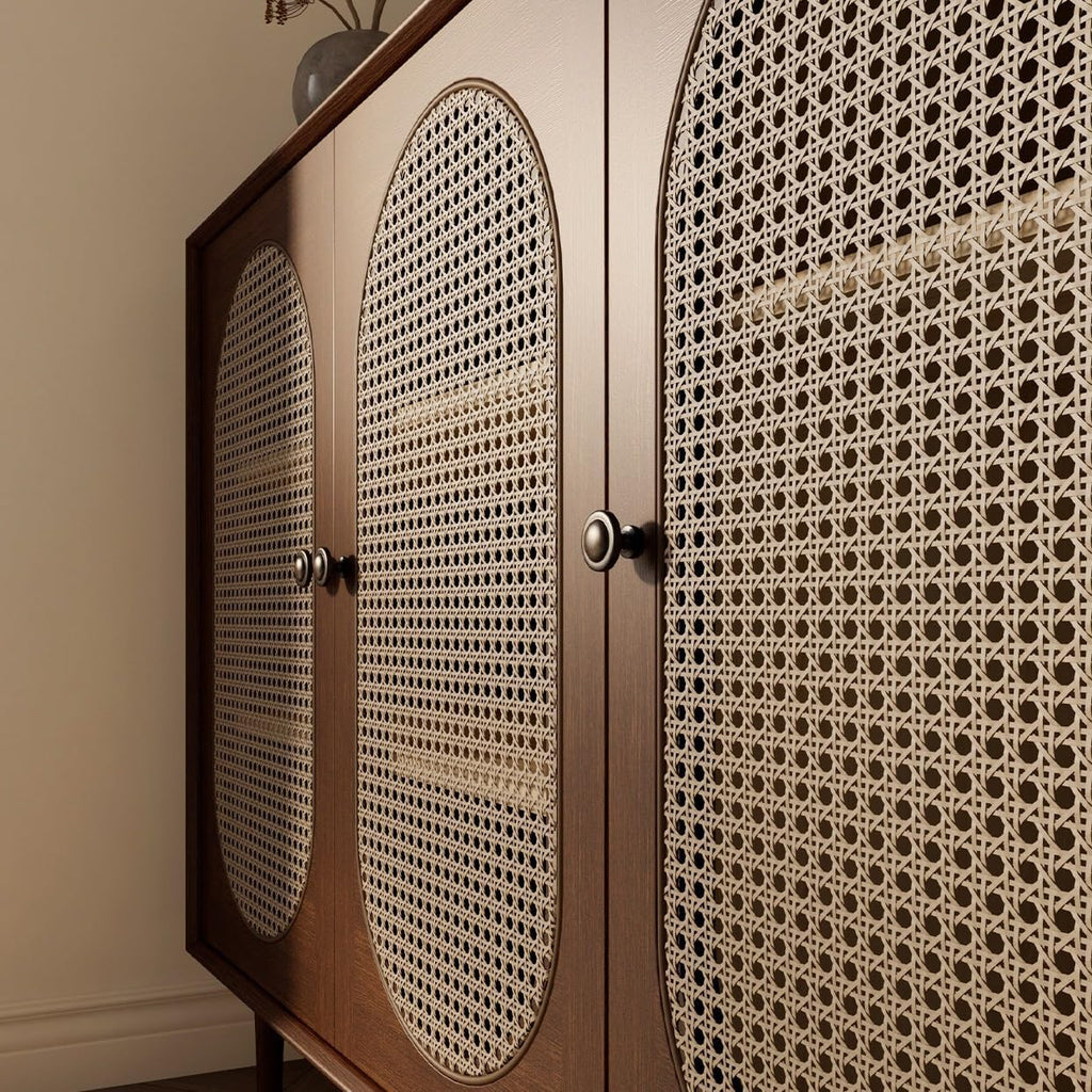 Entryway Cabinet Retro Rattan Sideboard Wall Kitchen Storage Cabinet Modern Restaurant Wine Cabinet Sideboard Storage Cabinet(Small)