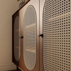 Entryway Cabinet Retro Rattan Sideboard Wall Kitchen Storage Cabinet Modern Restaurant Wine Cabinet Sideboard Storage Cabinet(Small)