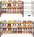 Tajsoon 3 Tier Expandable Shoe Rack for Closet, 28“-41“Adjustable & Stackable Shoe Shelf Storage, Metal Shoe Rack Organizer for Front Door Entrance, Closet, Garage, Entryway, Bronze