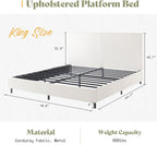 AMERLIFE King Bed Frame, Upholstered Metal Platform Bed, Cream
