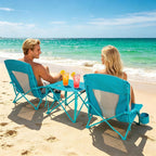 Folding Beach Chair Set of 3, Portable Camping Chairs with Table, Carrying Bag, Cup Holders, Outdoor Breathable Mesh Seat, 225lbs Heavy Duty Beach Chair for Camp Sand Travel Sunbathing