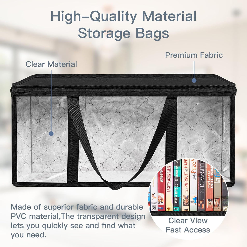 Criusia 6 Pack DVD Storage Bags, Clear PVC Media Organizer with Zipper and Handles, Stackable Holder Case for CDs, Blu-ray, Video Games, Albums, Movie Cases
