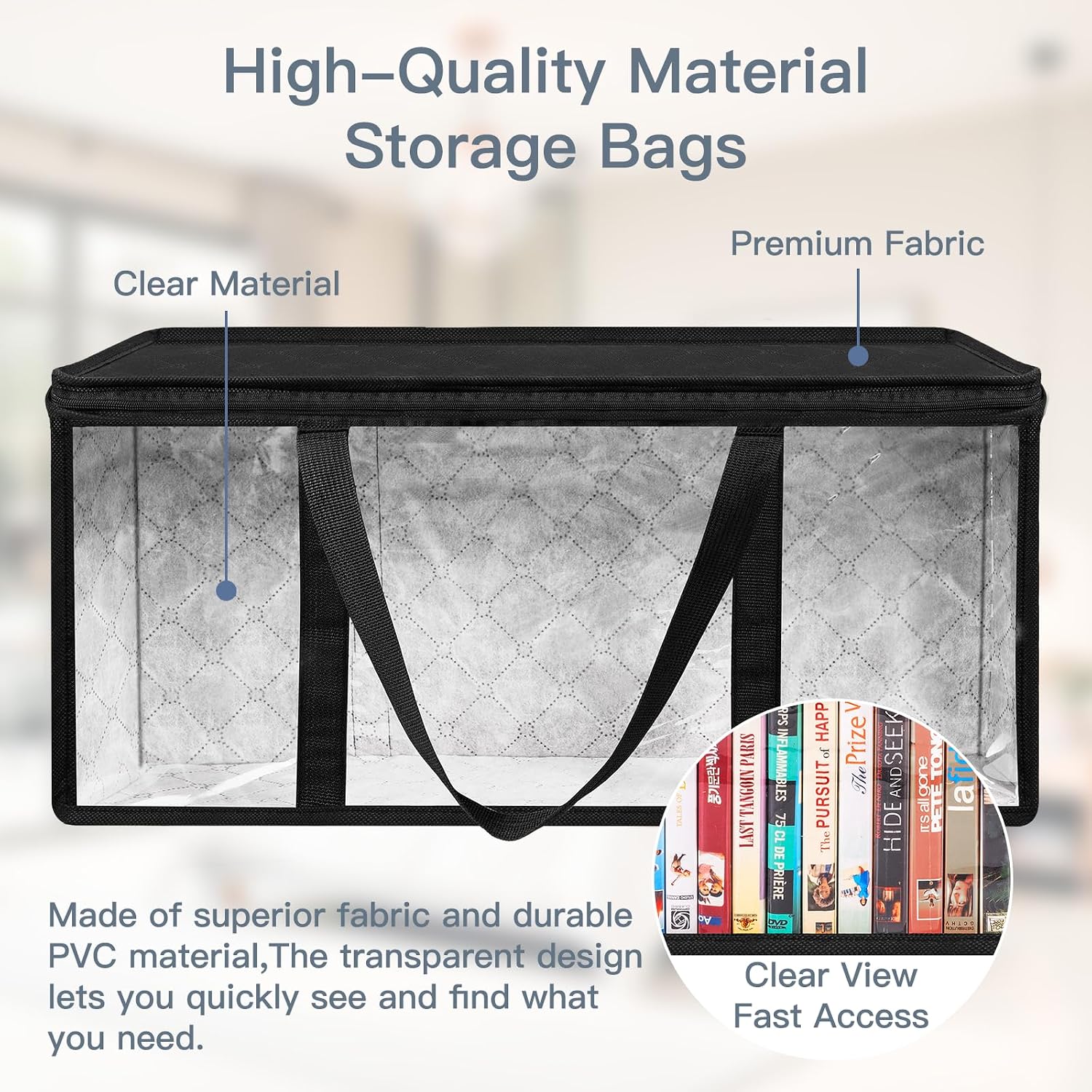 Criusia 6 Pack DVD Storage Bags, Clear PVC Media Organizer with Zipper and Handles, Stackable Holder Case for CDs, Blu-ray, Video Games, Albums, Movie Cases