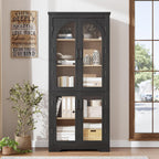 Garvee 70" Tall Kitchen Pantry Cabinet - Modern Display Cabinet with 4 Arched Glass Doors and Adjustable Shelves, Versatile Cupboard Organizers for Kitchen, Dining Room, Living Room, Bathroom, Black