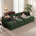 Myroyalsit Modular Sofa with Storage, 135" Sleeper Sofa Bed Sectional Cloud Couch, Oversized Fabric Couch with Movable Ottoman, 8 Seat Modern Deep Seat Sofa for Living Room (Green Chenille)
