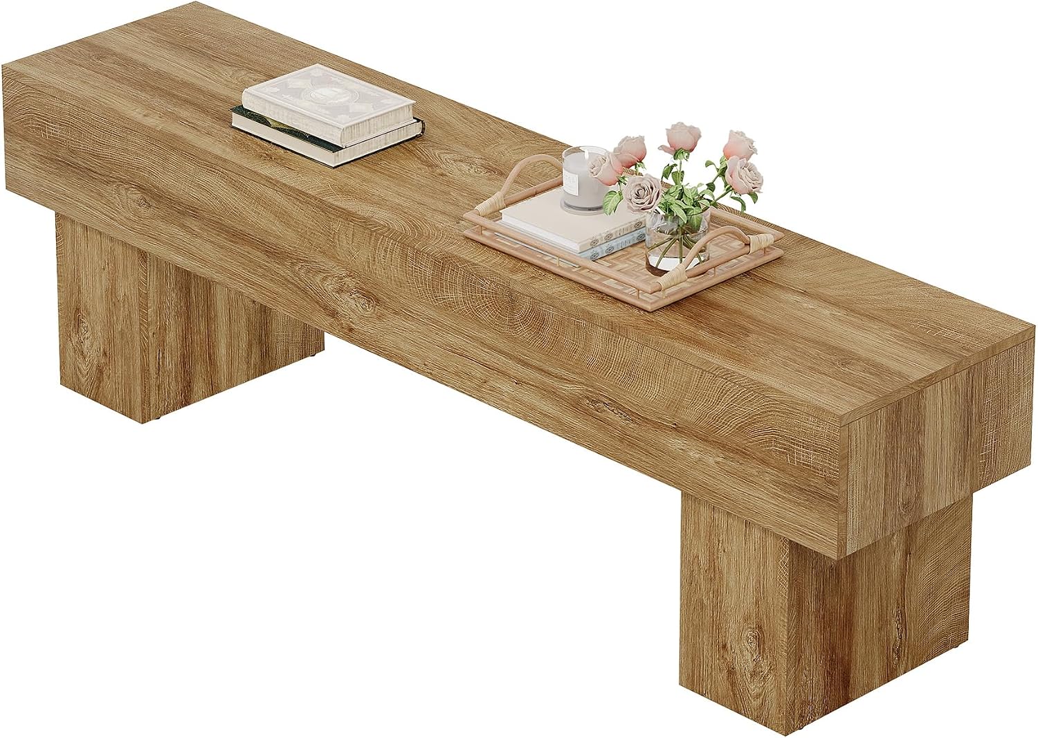 Tribesigns 63“ Extra Long Entryway Bench, Indoor End of Bed Bench for Bedroom, Farmhouse Wooden Shoe Seat Dining Bench for Dining Room, Living Room, Hallway, Light Brown