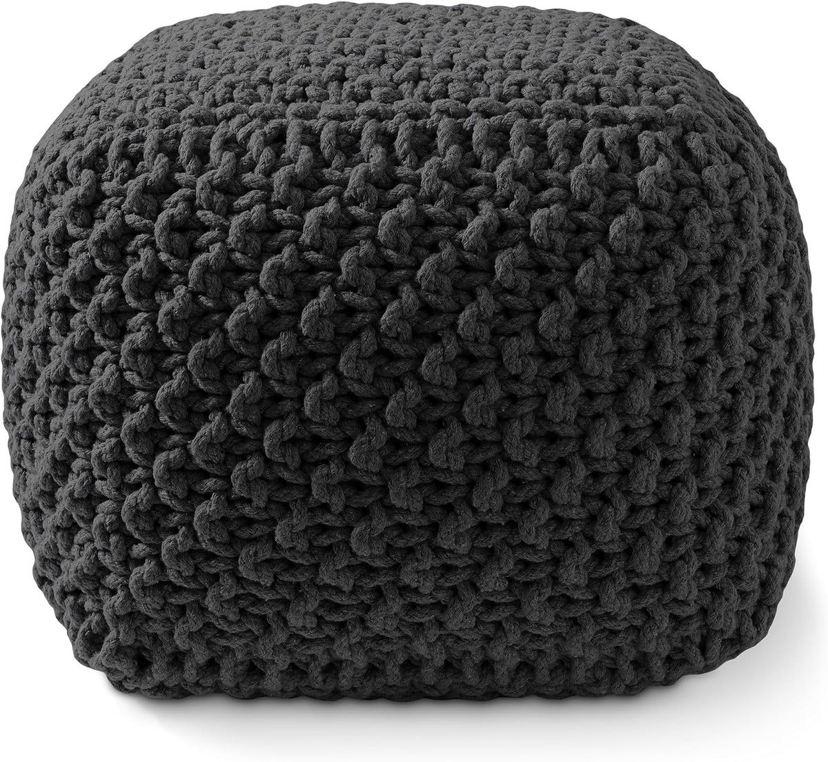 Casafield Square Pouf Ottoman, Black - 18.5" W x 18.5" D x 14.5" H Cotton Knit Foot Stool - Boho Floor Pouffe for Living Room, Bedroom, Home Office
